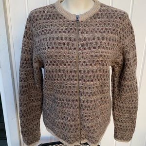 WOOLRICH 100% WOOL Vintage Cardigan Khaki/Beige Knittted Zip Up Sweater Medium